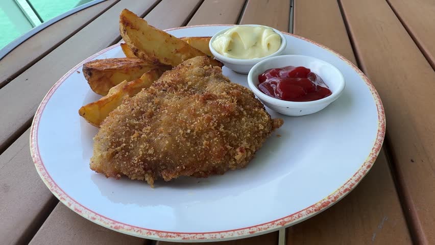 Fried Fish with Roasted Potatoes Wedges