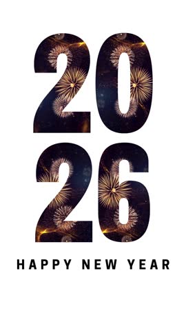 2026 Happy New Year Fireworks Background. New Year 2026 Fireworks Celebration. Fireworks 2026 Text Effect On White Background. 