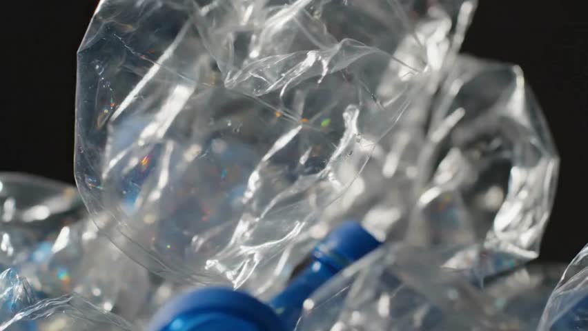 A close up view of crumpled clear plastic bottles ready for recycling and environmental conservation efforts