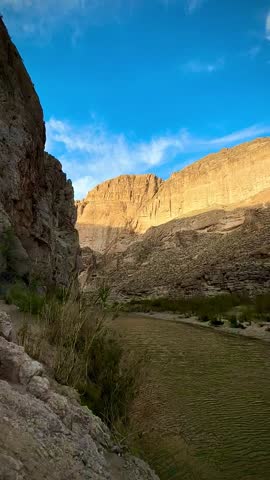 Golden Hour Cliffs with Rio Grande at US-Mexico Border (Big Bend National Park, Texas, USA)