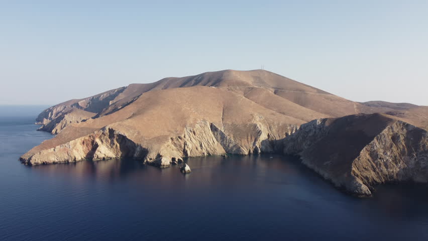 Greece, Psara, a small island in the North Aegean Sea. Panoramic view from above of the spectacular northern coast.