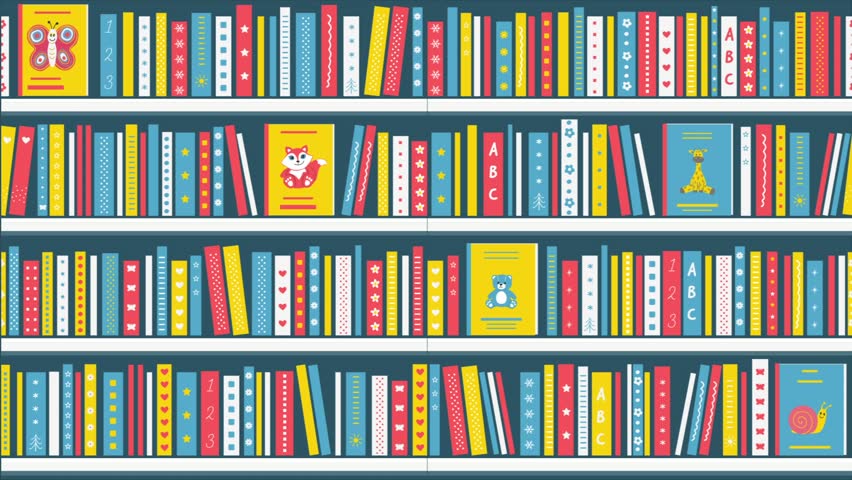 Bookshelves with Books. Animation. Moving Shelves with Kids