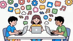 4K footage of three children exploring the world of AI on laptops in a creative and engaging setting. Animated visuals and interactive learning elements highlight curiosity, technology education, and collaborative problem-solving. Perfect for STEM education videos, AI learning tutorials, classroom content, tech workshops, children’s educational programs, and inspirational visuals that showcase innovation, digital learning, and young minds engaging with artificial intelligence - Powered by Shutterstock - Get 15% off with code: PIKWIZARD15