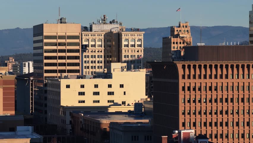 Downtown Spokane Buildings Aerial View