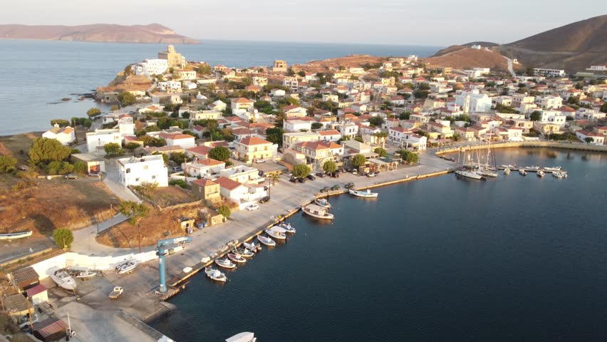 Greece, Psara, a small island in the North Aegean Sea. Panoramic view from above