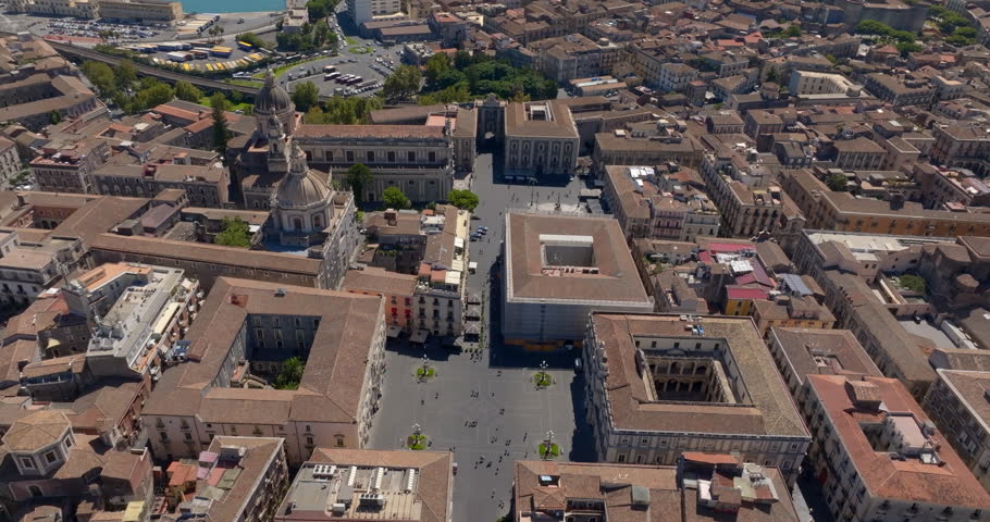 Aerial view of Piazza Università in the historic center of Catania, Sicily, Italy. It is one of the city