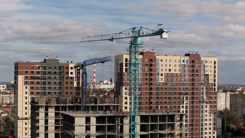Timelapse construction of residential buildings with tower crane