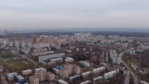 Drone Gliding Forward over Urban Neighborhood
