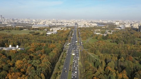 Forward Aerial Flight over Busy Highway
