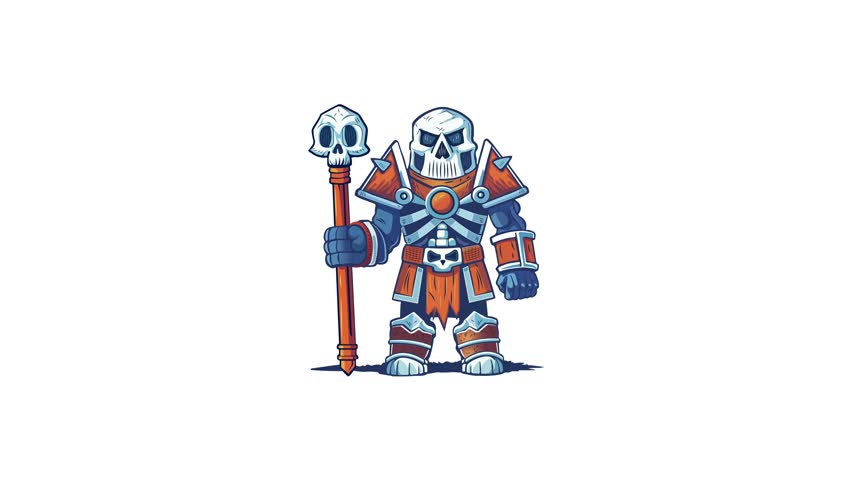 A flat style animated illustration showing a skull warden 