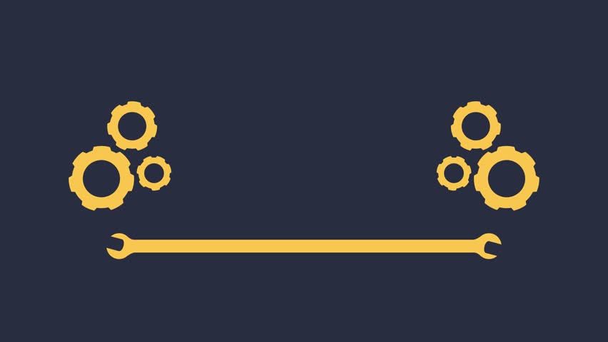 A greeting animation saying “Labour Day” featuring several raised fists, rotating gears, and wrenches. International celebration. Simple animation. Motion graphics.