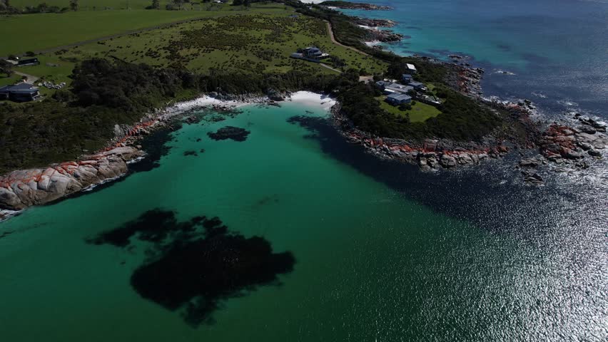 Honeymoon Beach And Turquoise Seascape In Tasmania, Australia - Drone Shot