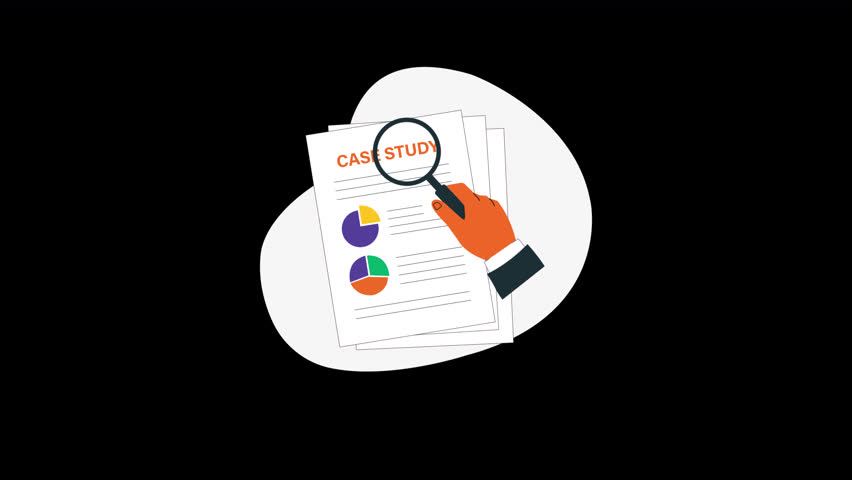 Hand Analyzing Case Study Document with Magnifying Glass. Research Concept Animation Video - Transparent