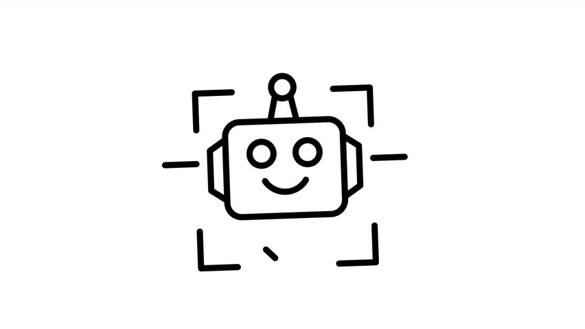 AI Robot Face Recognition Verified Outline Icon Animation. Smart Artificial Intelligence Identity Scan Success animated line icon