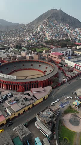 Plaza de Toros de Acho bullring with Cerro San Cristóbal hill in background, Lima, Peru