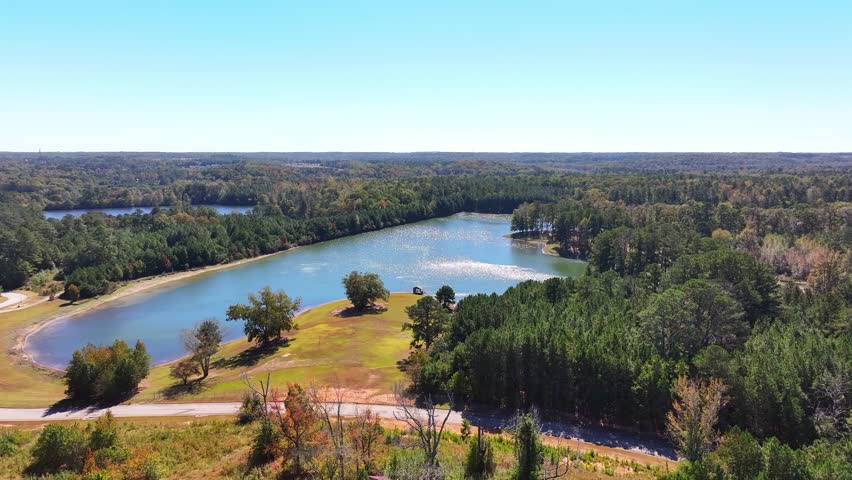 Twin Lakes surrounded by parks, South Fulton, Atlanta, Georgia, Aerial