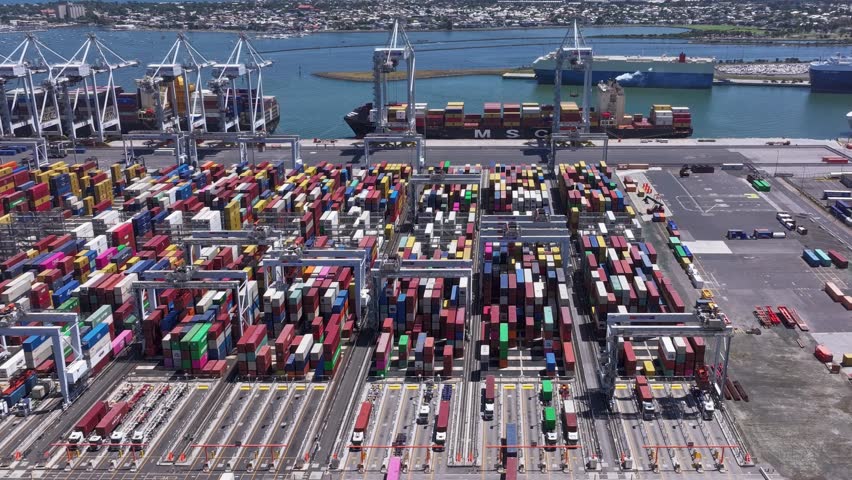 Shipping containers moving around at dock timelapse