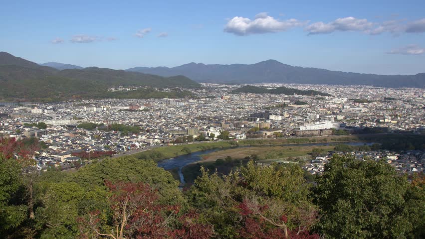 Scenic overview of north Kyoto Japan from Arashiyama mountain top