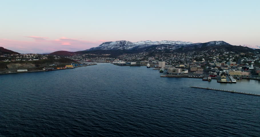 Aerial View Of Harstad City And Rippling Waters In Troms, Norway.