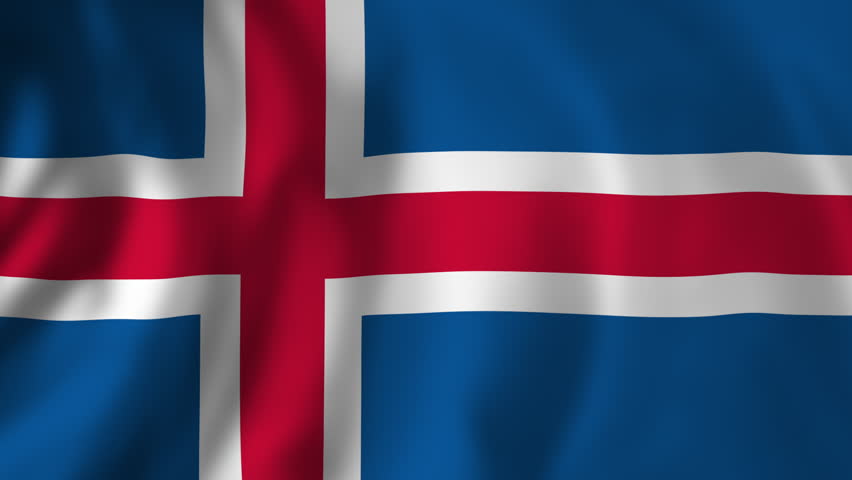 Icelandic national flags fluttering softly against clear sky, representing patriotic spirit and cultural heritage of nordic republic