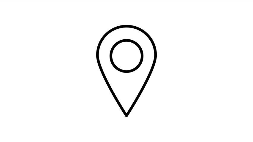 Elegant minimalist location pin icon with a self-drawing stroke animation. Smooth line reveal effect for maps and travel UI design. 4K resolution with transparency.