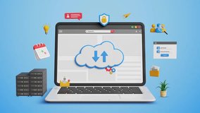 Cloud Technology and Smart Solutions. Platform as a Service, PaaS, Digital Infrastructure, Secure Data Storage and IT Management. Cloud Computing concept on a Laptop. 3D Video Animation - Powered by Shutterstock - Get 15% off with code: PIKWIZARD15