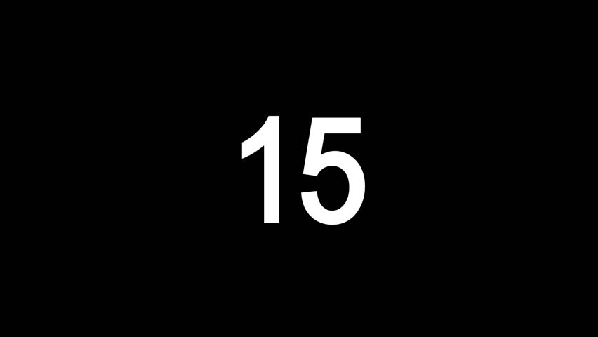 fifteen second countdown timer glitch animation, 15 to 0 seconds with zoom in effect on dark background