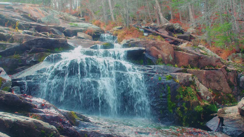 A scenic footage of Glendale Falls, a stunning 160-foot cascade chain and one of Massachusetts