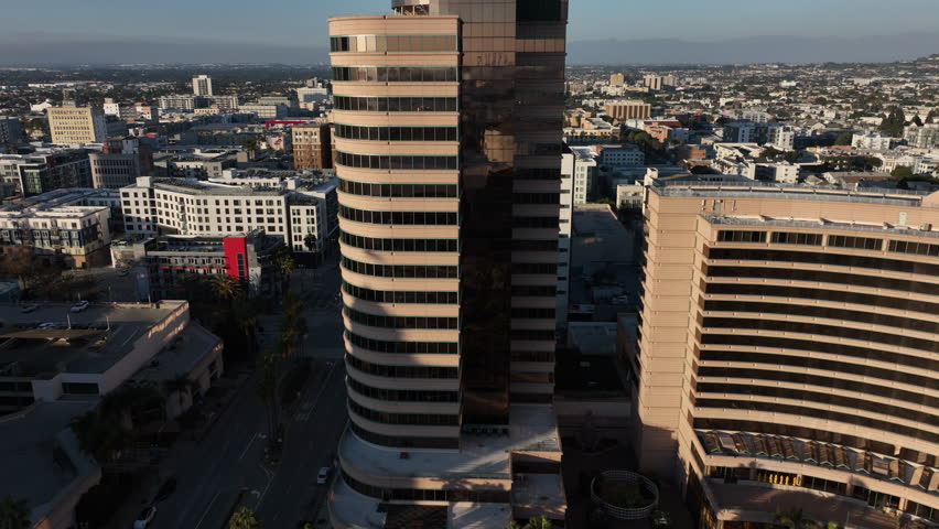 Downtown Long Beach, California, USA - Aerial View of Ocean Blvd and Long Beach Blvd With Buildings at Sundown