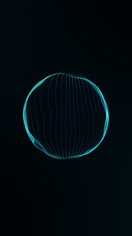Glowing wireframe energy sphere mooving slowly in dark space. Elegant teal-blue sci-fi globe animation with smooth futuristic lines. 4K 60FPS seamless loop background for tech or abstract design.