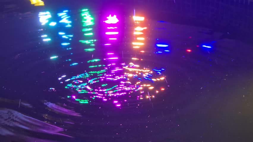 Colorful Light Reflections on Water at Night