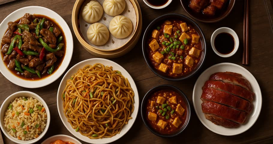 Chinese Food Set on Table