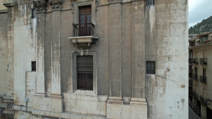 Close-Up Drone Footage of Jaen Cathedral Facade, Spain