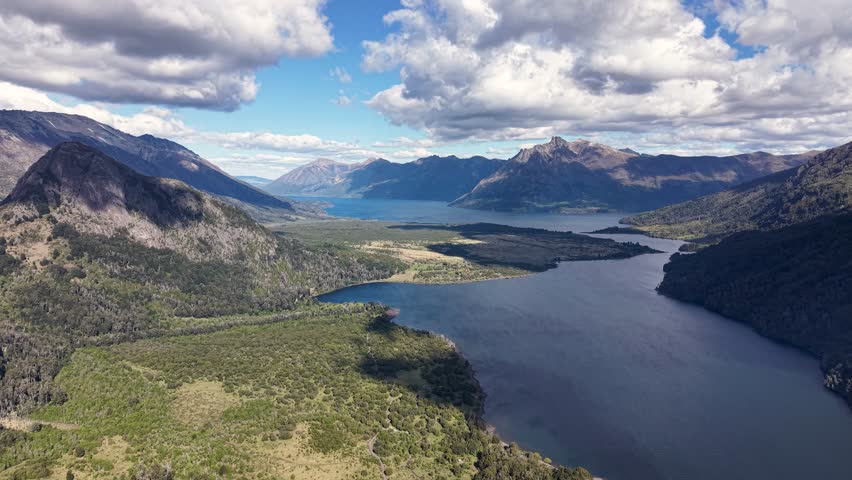 Aerial view of "Lake Huechulafquen" in Neuquen, Argentina. Lanin National Park.