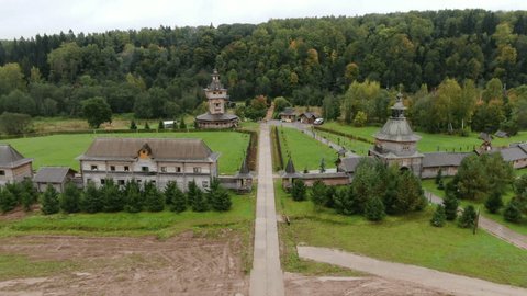 Reverse Aerial View Wooden Complex