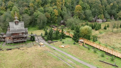 Ideways Drone Flight along Wooden Staircase
