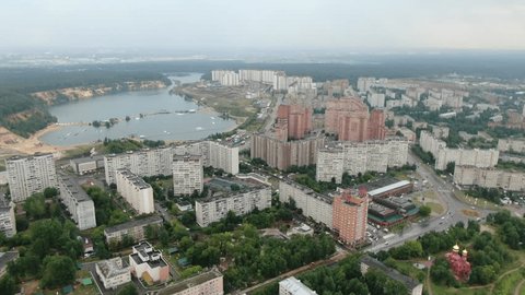 Forward Drone Flight above City District Lakes