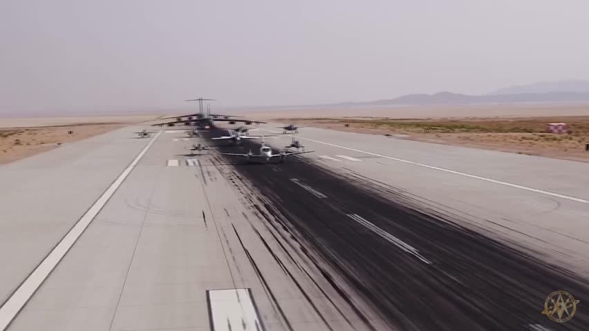 F-16s, F-35s, an F-18, T-38s, a C-17, a C-12, and a B-52F-18 Super Hornet In California, United States. This Video Is Free To Use For Commercial or Editorial Purposes.