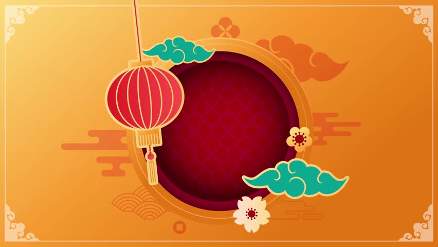 Chinese New Year Decorative Animation Background, with animated lantern or lamp, ornament, and red gold background for sale, banner, posters, cover design templates and social media