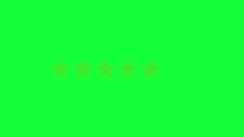 Rating stars icon animation, glowing five star flat symbol animation with transparent black background. Customer feedback, 5 star rating 4k