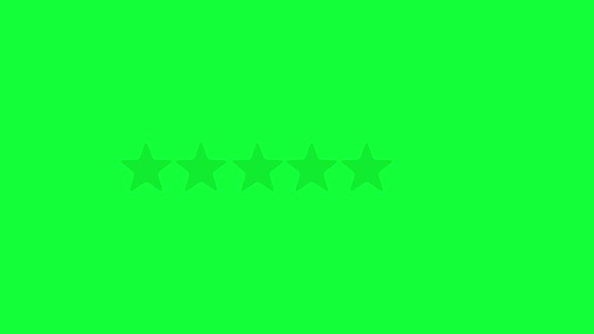 Rating stars icon animation, glowing five star flat symbol animation with transparent black background. Customer feedback, 5 star rating 4k
