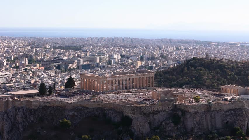 Slow-motion drone shot of Acropolis, Athens, Greece