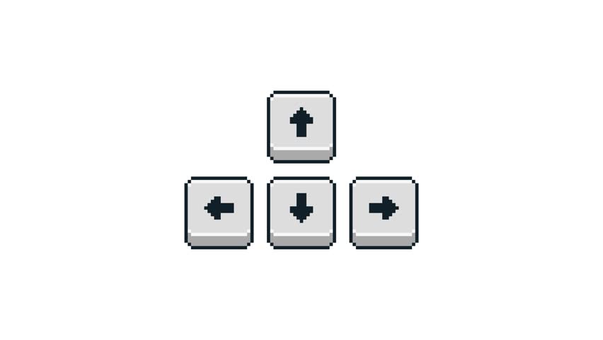 8-bit pixel art arrow keyboard buttons. looped animation 4k 30fps	