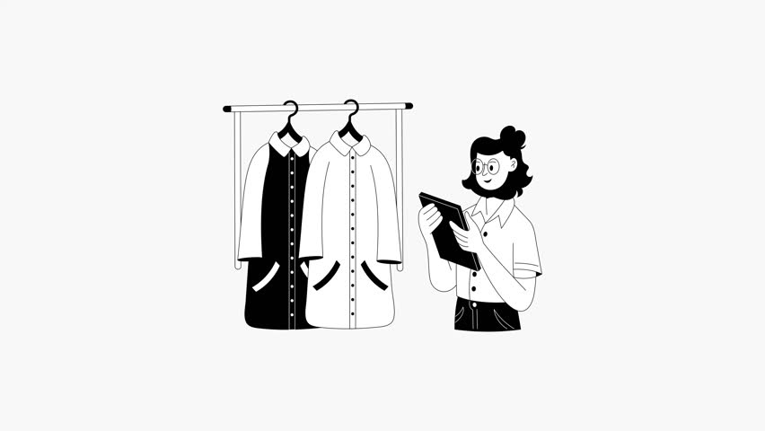 A drawing style animated illustration representing clothes inventory
