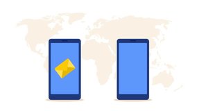 Animated illustration showing an email being sent and received between two mobile phones - Powered by Shutterstock - Get 15% off with code: PIKWIZARD15