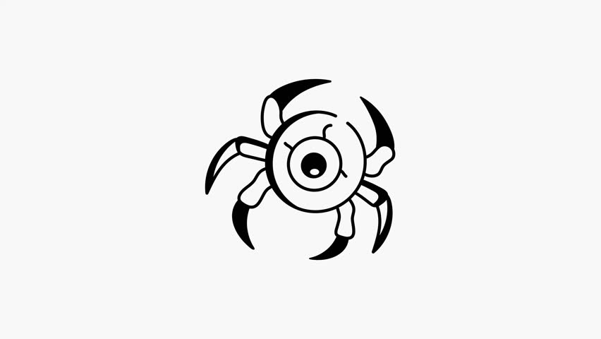 A doodle style animated icon depicting spooky spider 