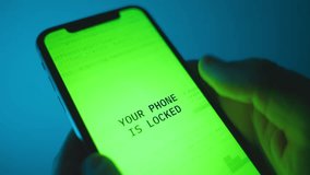Phone message pop on device screen alerting it is lock and request money ransom. Ransomware app on smartphone locking user out denying access. Hijacking or remote hacking mobile phone by hacker group - Powered by Shutterstock - Get 15% off with code: PIKWIZARD15