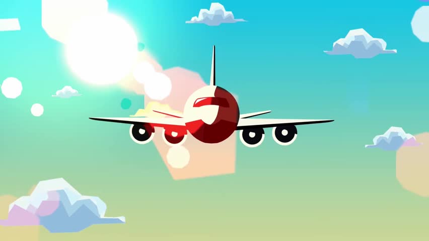 Cartoon Style Airplane Flying in Blue Sky Representing Travel Freedom and Aviation