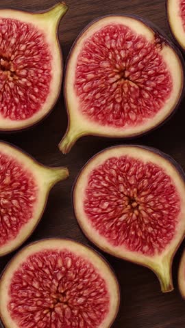 Figs Slice. Fruit Background. Vertical Video