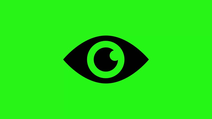 Animated eye icon animation isolated on green screen background in 4K